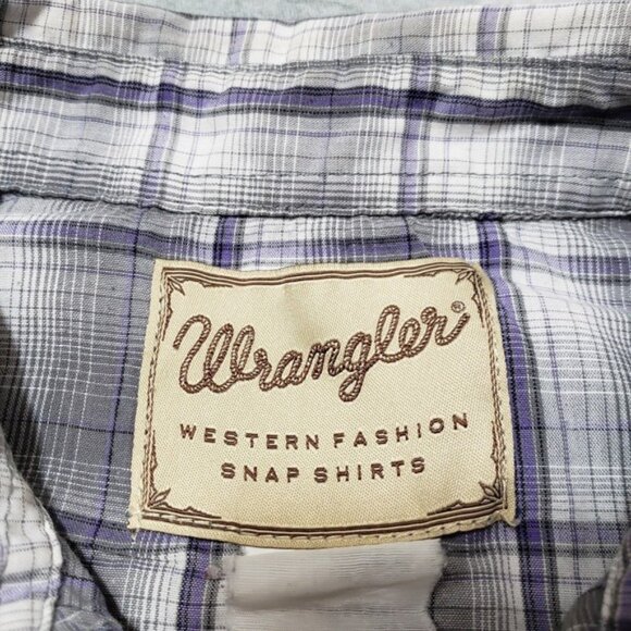 Wrangler Shirt Mens XL Gray Western Pockets Pearl Snap Long Sleeve Plaid - Picture 3 of 8